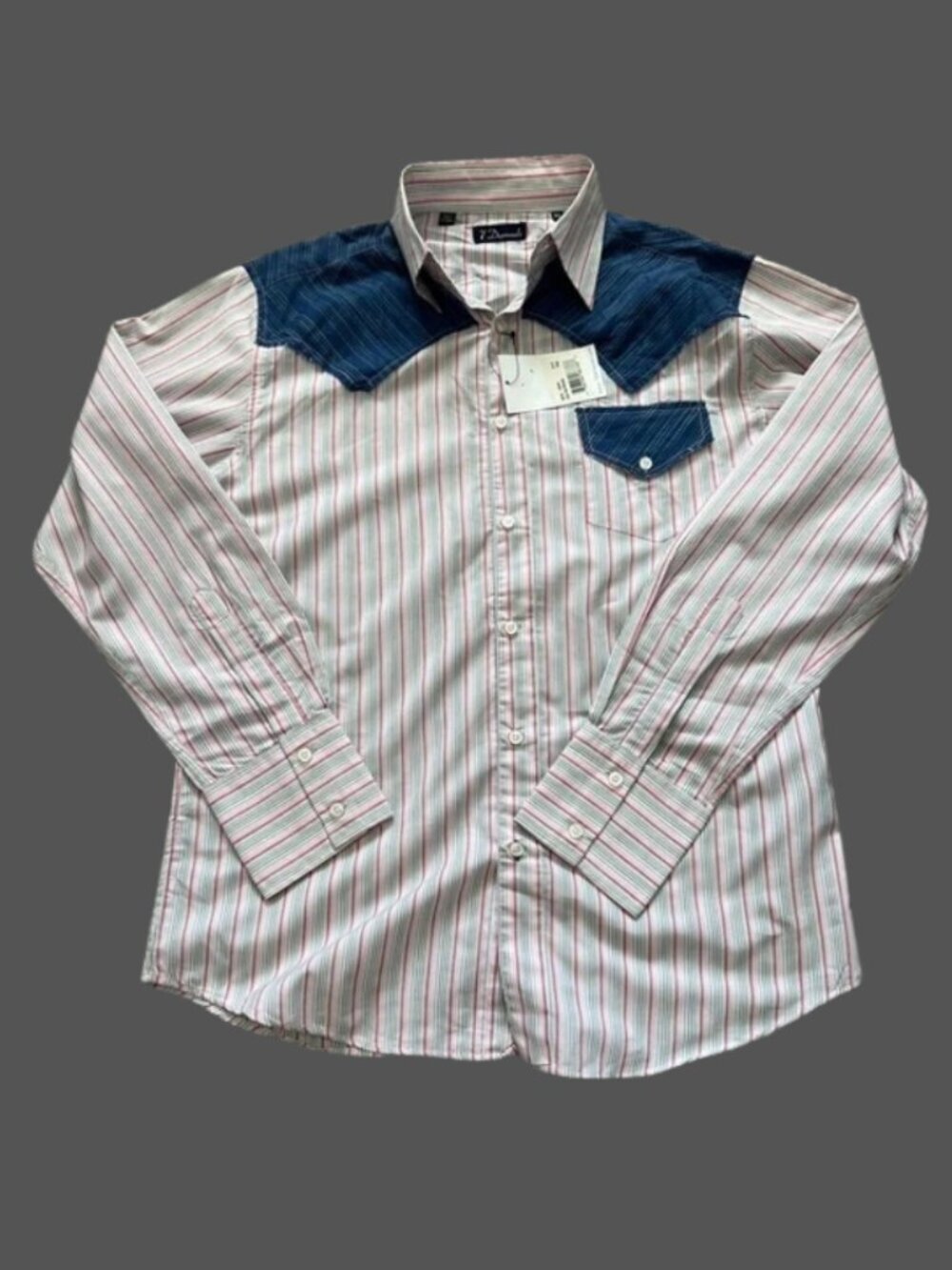 NWT 7 Diamonds Men’s Button-Down Long-Sleeve Pink Gray Striped Cotton Shirt - XL